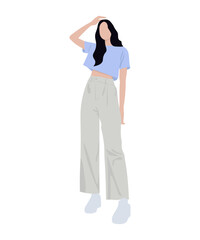 Fototapeta premium Beautiful and cute girl in stylish and fashionable clothes on a white background. Vector illustration in a flat style.