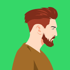 portrait of a bearded man with undercut, hairstyle. side view. for avatar, profile photo on social media, web, print, etc. flat vector graphics.