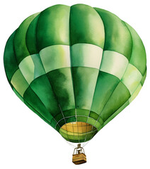 Watercolor illustration of a green hot air balloon. Ai illustration. Transparent background, png