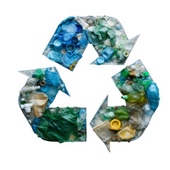 Recycling symbol made from plastic bottles and waste plastic. recycling litter concept