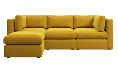 Modern three-seat yellow velvet upholstery modular sofa. 3d render.