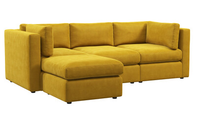 Modern three-seat yellow velvet upholstery modular sofa. 3d render.