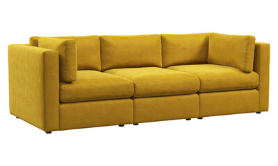 Modern three-seat yellow velvet upholstery modular sofa. 3d render.