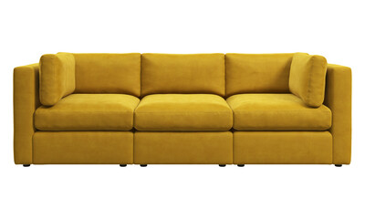 Modern three-seat yellow velvet upholstery modular sofa. 3d render.