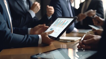 business people working on tablet computer with marketing plan and business graph analysis
