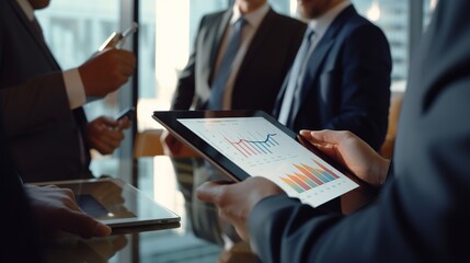 business people working on tablet computer with marketing plan and business graph analysis