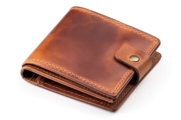 Leather brown wallet on a white background.