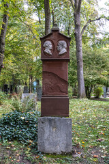 View of famous Old North Cemetery of Munich, Germany with historic gravestones.