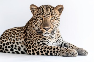Fototapeta na wymiar Beautiful leopard on a white background, close-up.