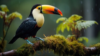 Fototapeta premium Beautiful toucan in a vibrant, colorful jungle or forest setting