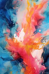 A mesmerizing abstract artwork with fluid brushstrokes and splashes of contrasting colors