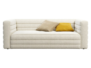 Modern loveseat white boucle upholstery sofa. 3d render.