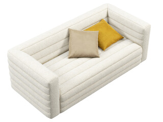 Modern loveseat white boucle upholstery sofa. 3d render.