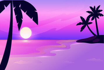 Fototapeta na wymiar Colorful palm silhouettes background design suset landscape