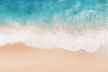 Fototapeta na wymiar white sand beach background with turquoise sea water and small waves making white foam. summer, vacation, tropical and relax concept. top view