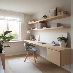 Fototapeta na wymiar Simplicity and Serenity: A Scandinavian-inspired Home Office Retreat