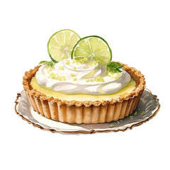 Vintage Lime Dessert Watercolor Clipart, Lime Tart Clipart Watercolor, Summer Lime Illustration, made with generative AI