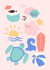 Summer vibe cute soft colorful sticker drawing illustration