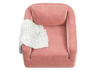 Modern pink velvet upholstery swivel armchair. 3d render.