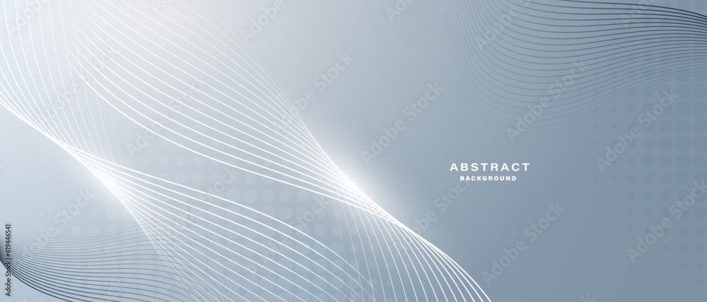 Poster Grey white abstract background with flowing particles. Digital future technology concept. vector illustration.

