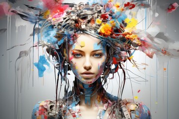 Concept of a brain full with creativity and idea and inspiration innovation, colourful and action. generative ai
