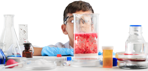 Little child chemistry with water for easy science experimental online class, new normal and distance learning, e-learning for kid in covid-19 pandemic.