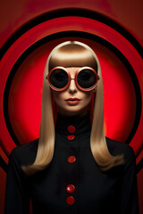 A woman with blonde hair wearing sunglasses and a black jacket. Generative AI.