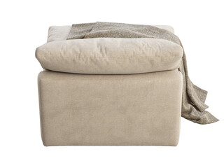 Modern beige fabric upholstery chair with plaid. 3d render.