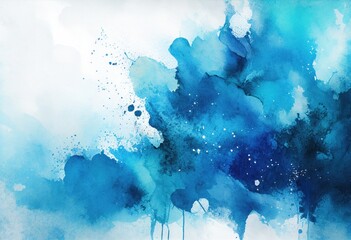Blue abstract watercolor background dots and splashes. High quality photo