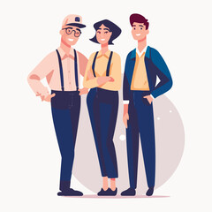 Group of young friendly people. Man and woman professionals vector illustration.