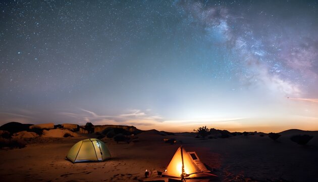 Night camping in the desert in the middle of nowhere