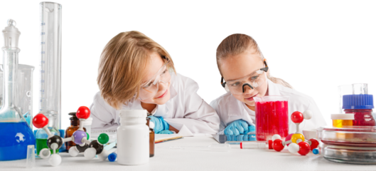 Diversity children doing a chemical experiment in laboratory . Happy kids at elementary school learning science chemistry . Chemistry school concept.