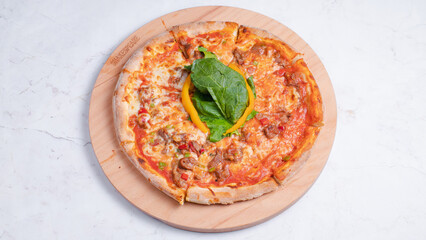 Pizza top view isolated