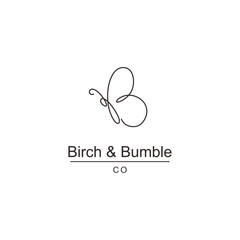Fashion and Cosmetic Butterfly vector monoline logo design template. Birch & Bumble