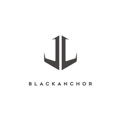 Black Anchor Logo. Creative ocean Cruise ship geometric icon logo design vector illustration nautical sailing boat