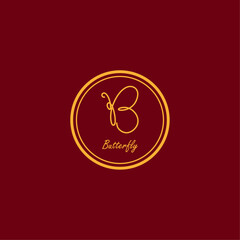 Fashion and Cosmetic Butterfly vector monoline logo design template. Red Gold