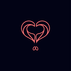 Heart symbol minimal logotype. Abstract red line medical health logo icon design.