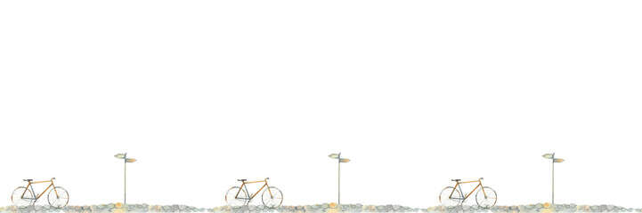 Fototapeta na wymiar bicycle banner, bicycle seamless print hand drawn in watercolor,