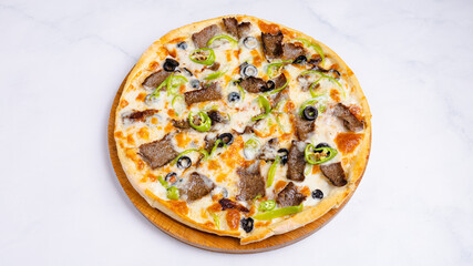 Beef pizza top view