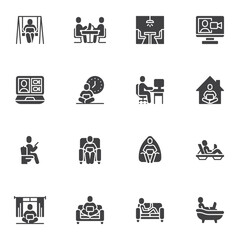 Co-working space vector icons set