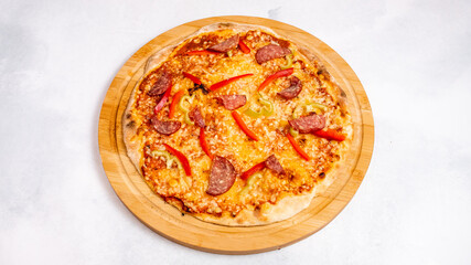 Spicy sausage pizza isolated