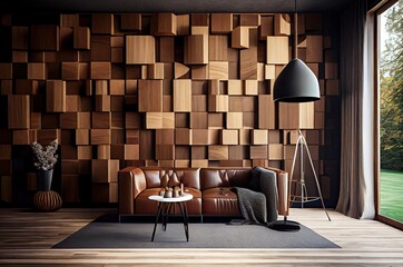 Wood Panel Walls With Earthtones And Chairs 002 Generative AI