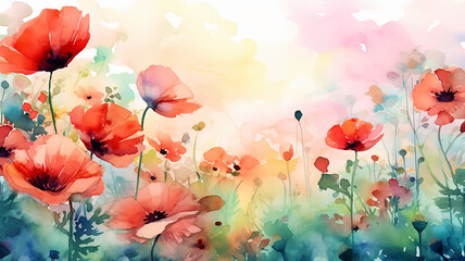 abstract summer watercolor background flowers landscape vacation. generative Ai