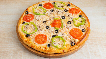 Vegetables and mushrooms pizza isolated
