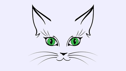 illustrated cat face with green eyes card
