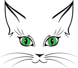 illustrated cat face with green eyes clipart