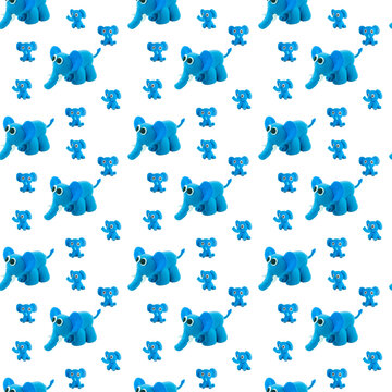 Plasticine blue Elephant seamless Textile background ..