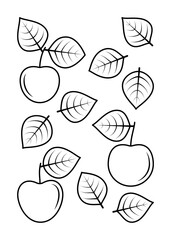 Apple leaves and apple fruits vector line icons. Isolated icon of leaves and fruits apple for websites on white background.