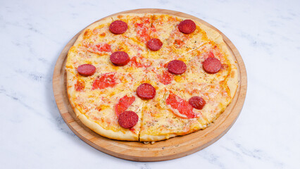 Sausages pizza isolated