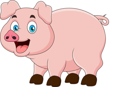 Cute pig cartoon smiling. Cute animal cartoon illustration
